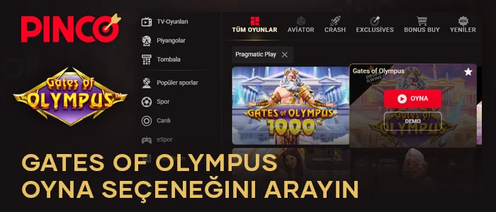 Pinco Casino lobisinde Gates of Olympus slotunu bulun