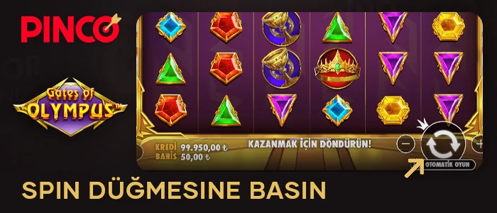 Gates of Olympus Pinco'da “Spin” düğmesine basın
