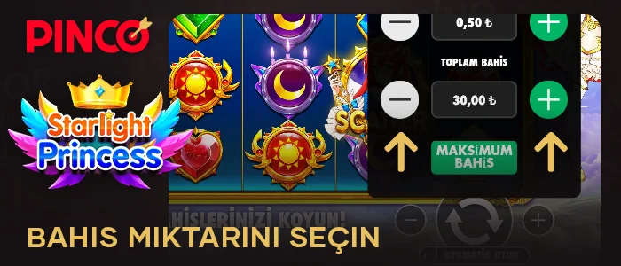 Pinco Casino'da Starlight Princess'te bahis tutarını seçin