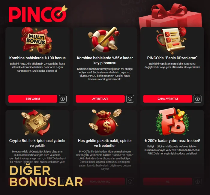 Türk oyuncular için diğer bonuslar Pinco