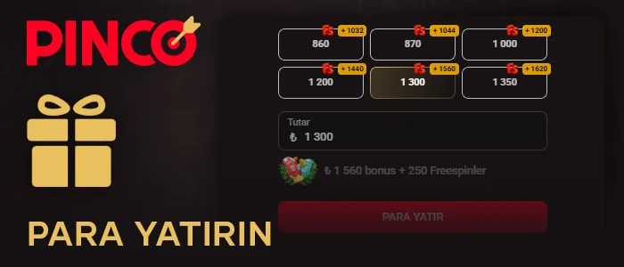 Bonus almak için Pinco Türkiye'ye para yatırın