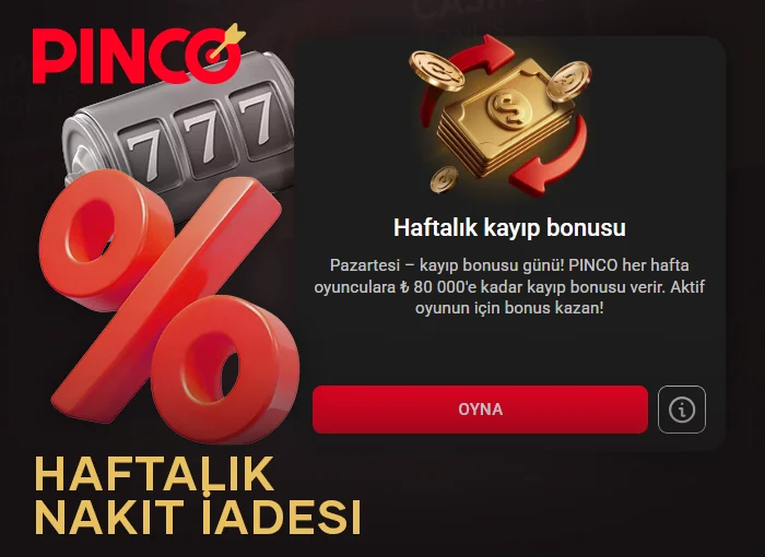 Pinco online casino oyunlarında nakit iadesi