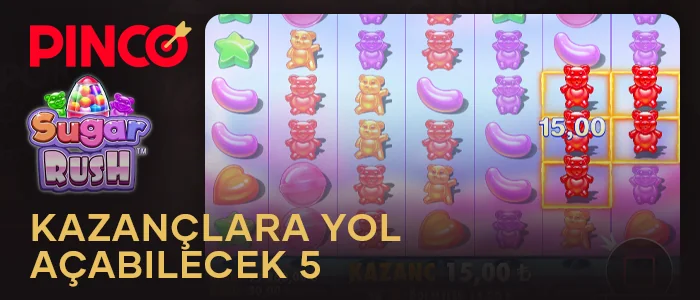 Sugar Rush Pinco'da kazanmak için 5 sembol topla